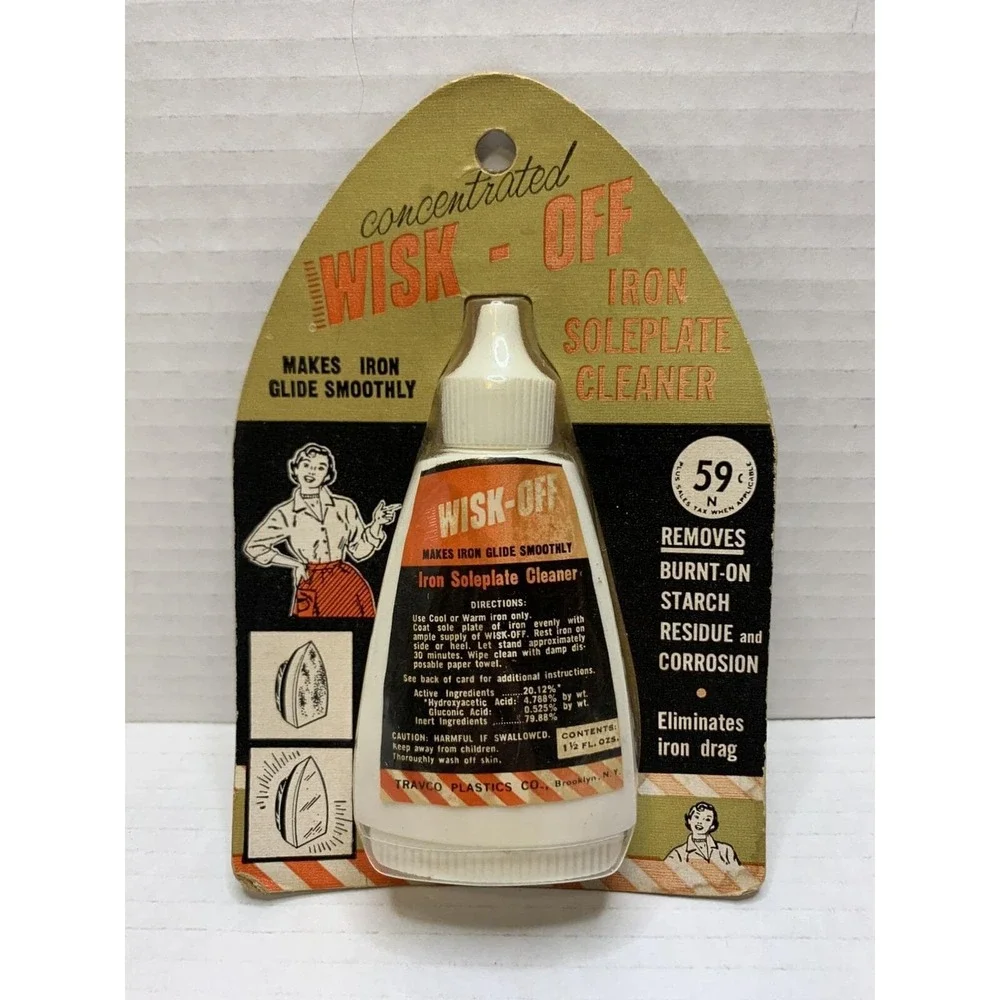 Vintage Wisk-Off‎ Iron Soleplate Cleaner Travco Plastics 1964 New on Card 1.5oz